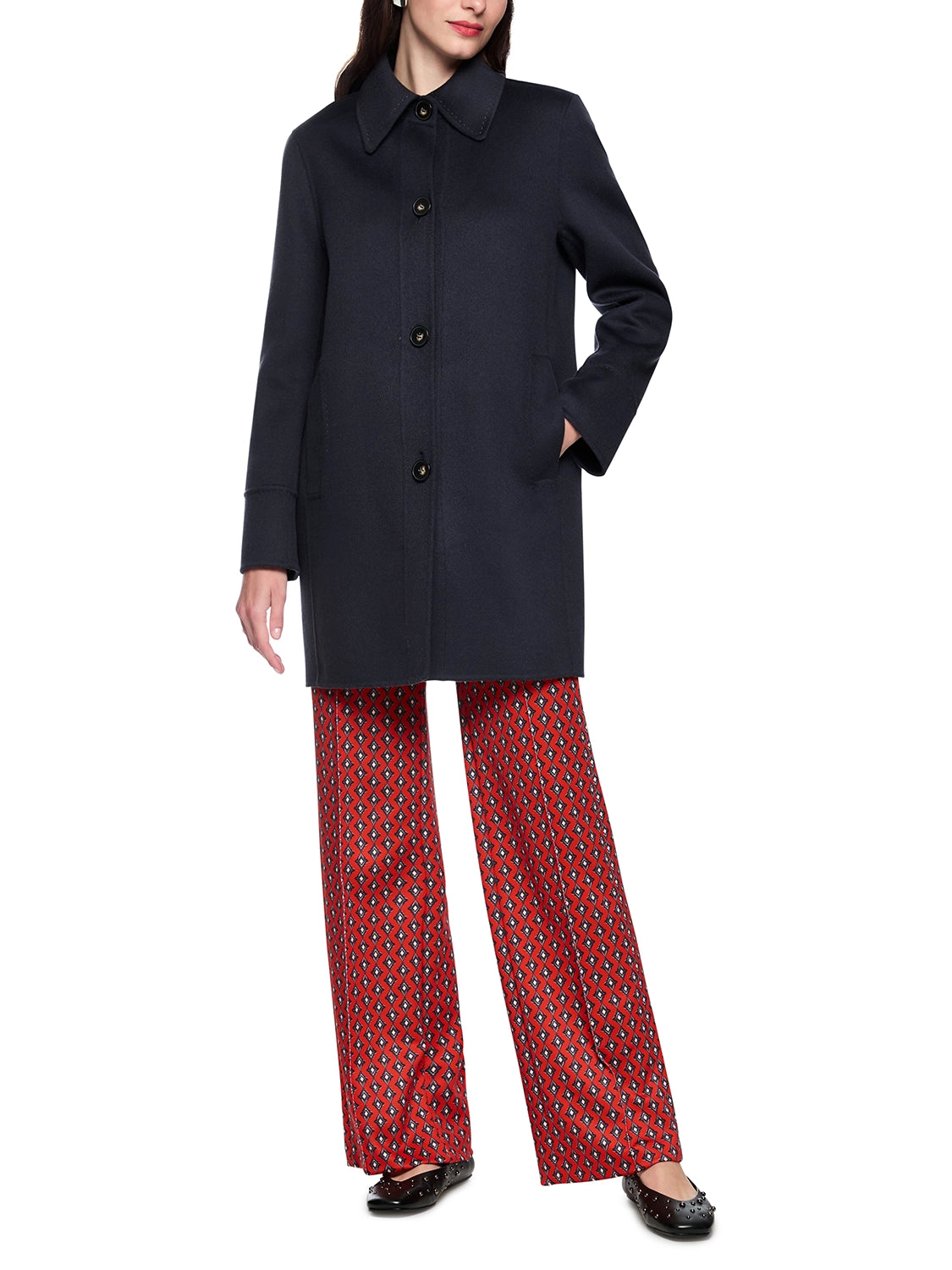 Marc Cain Wool coat with decorative stitching in Periscope AC 11.02 W33 - Pre Order June Delivery