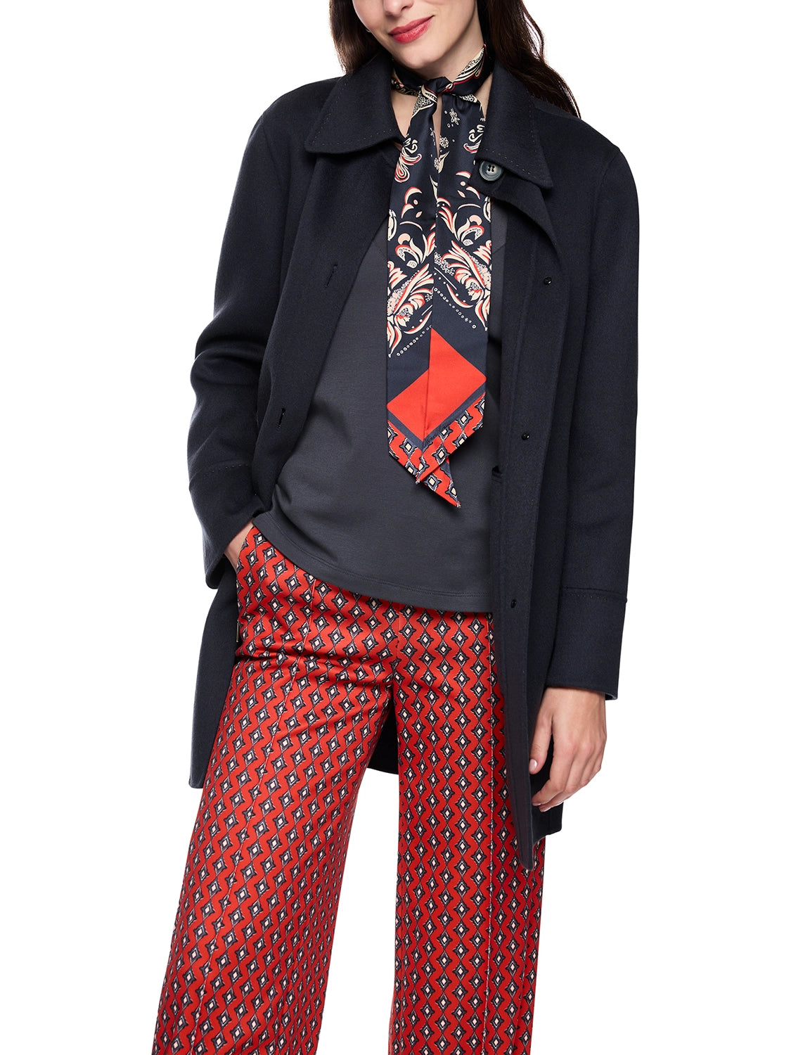 Marc Cain Wool coat with decorative stitching in Periscope AC 11.02 W33 - Pre Order June Delivery