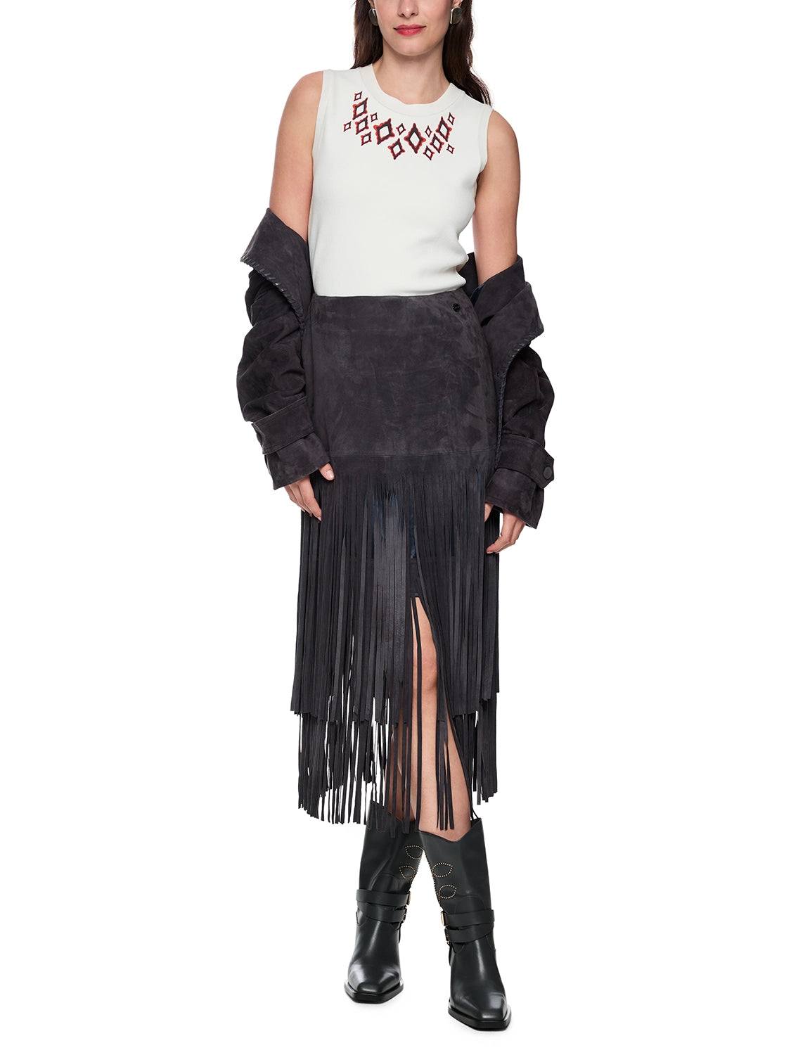Marc Cain Midi leather skirt ‘Rethink Together’ in Periscope AC 71.15 L02 - Pre Order June Delivery