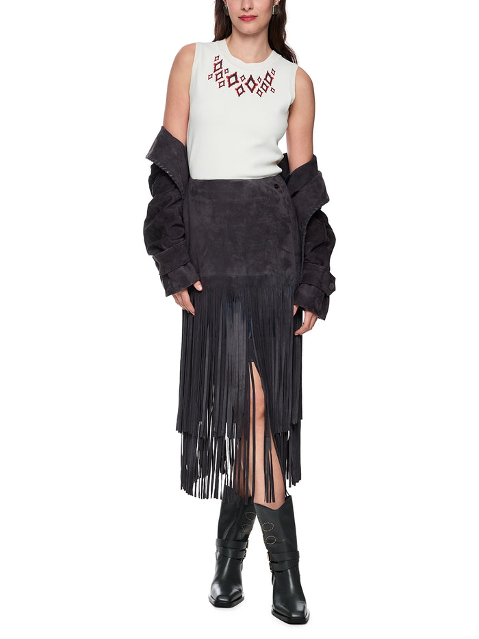 Marc Cain Midi leather skirt ‘Rethink Together’ in Periscope AC 71.15 L02 - Pre Order June Delivery