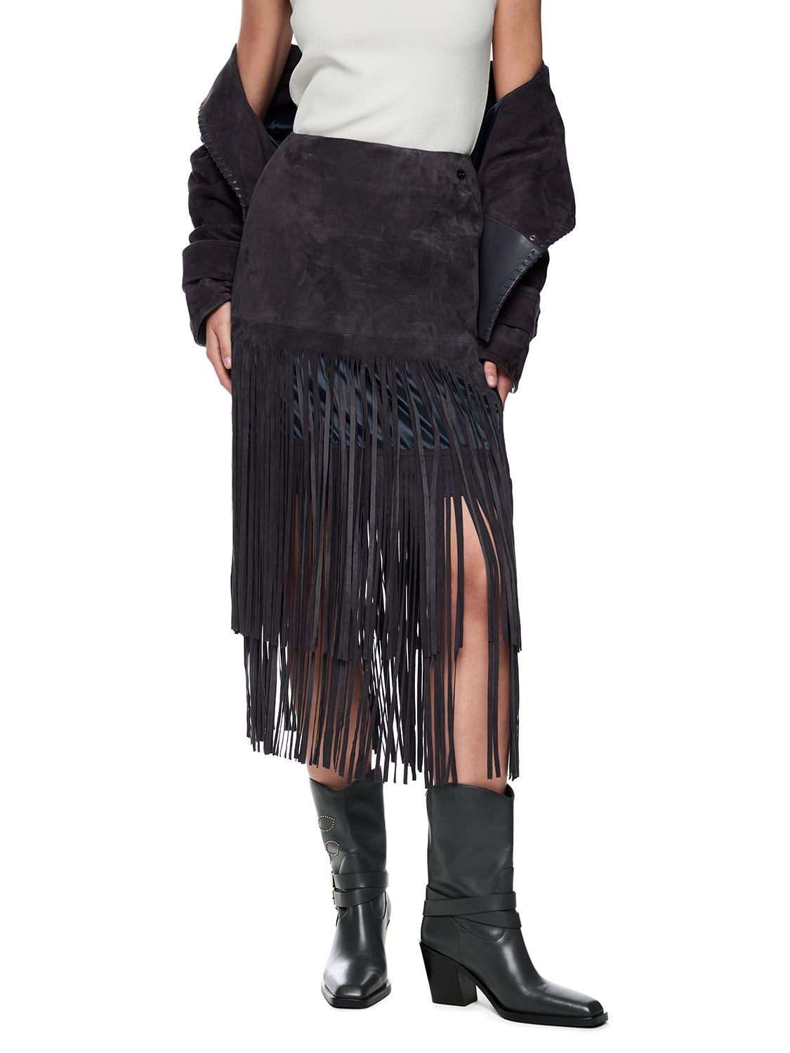 Marc Cain Midi leather skirt ‘Rethink Together’ in Periscope AC 71.15 L02 - Pre Order June Delivery