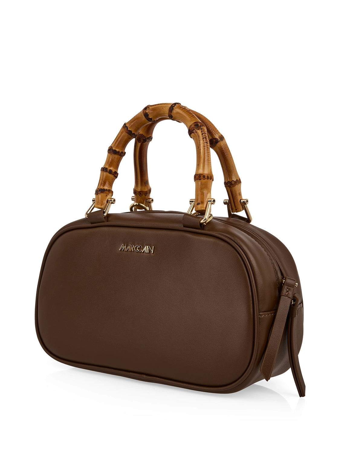 Marc Cain Mini leather bowling bag in Dark Wood AC TJ.03 L31
