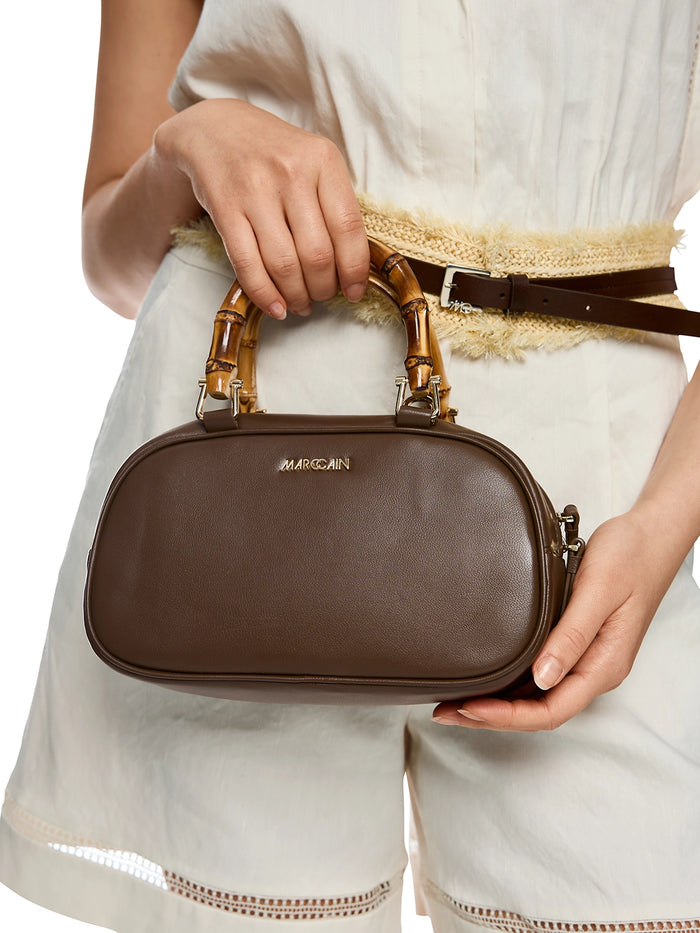 Marc Cain Mini leather bowling bag in Dark Wood AC TJ.03 L31