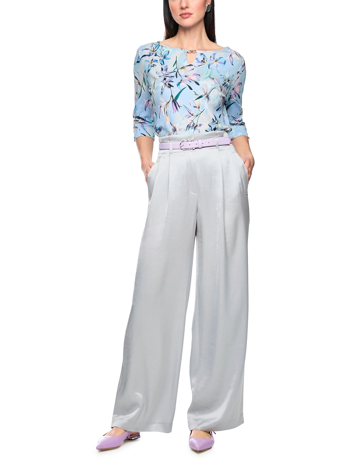 Marc Cain WICHTIA wide fit pleated trousers in Microchip AC 81.56 W46