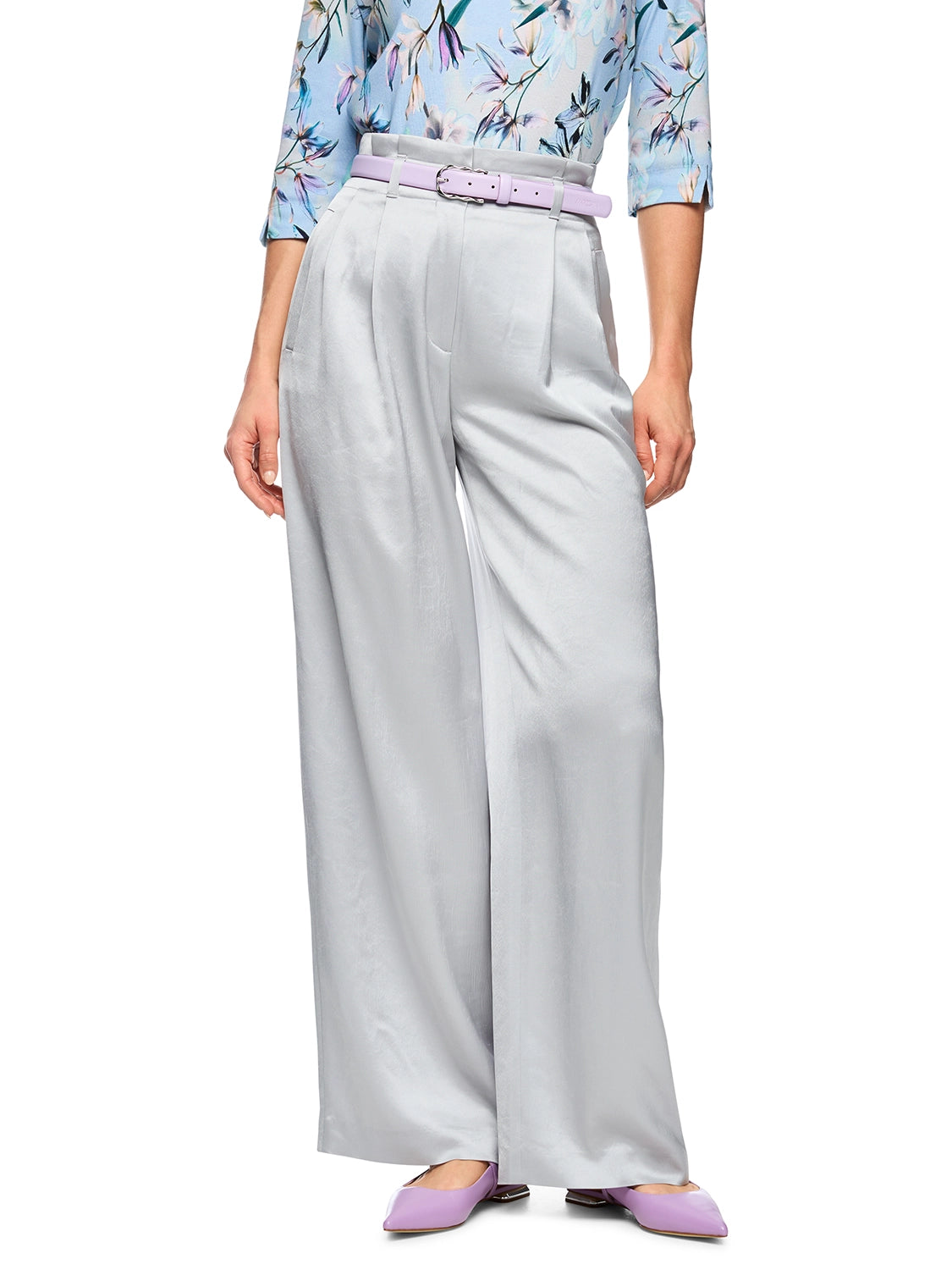 Marc Cain WICHTIA wide fit pleated trousers in Microchip AC 81.56 W46