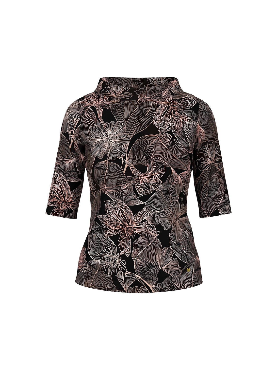Marc Cain Half-sleeved shirt with floral print in Black AC 48.45 J12 - Pre Order June Delivery