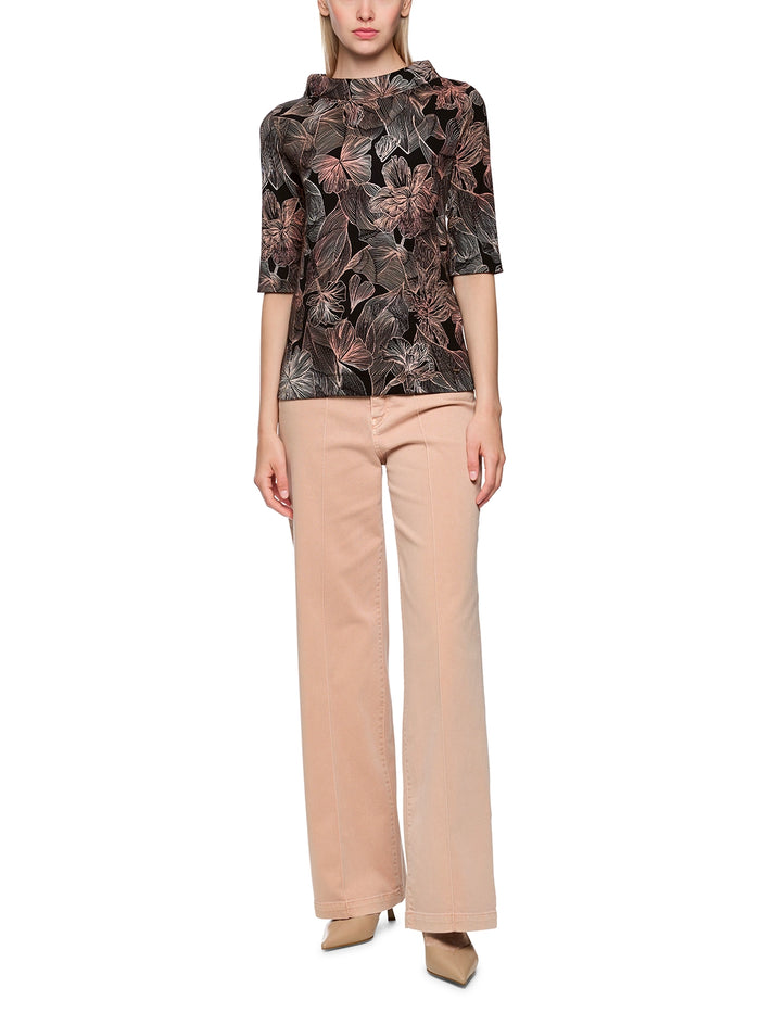 Marc Cain Half-sleeved shirt with floral print in Black AC 48.45 J12 - Pre Order June Delivery
