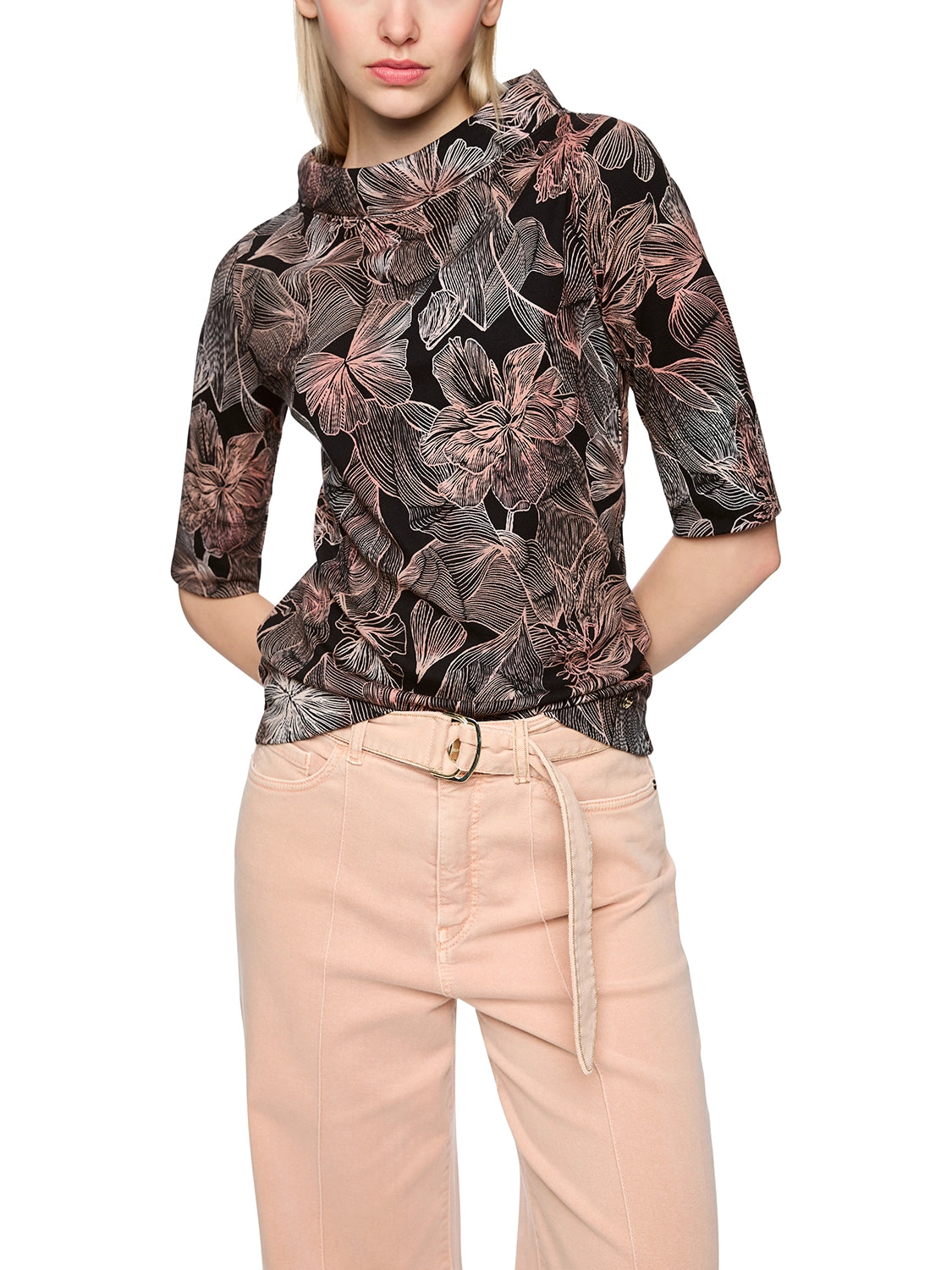Marc Cain Half-sleeved shirt with floral print in Black AC 48.45 J12 - Pre Order June Delivery