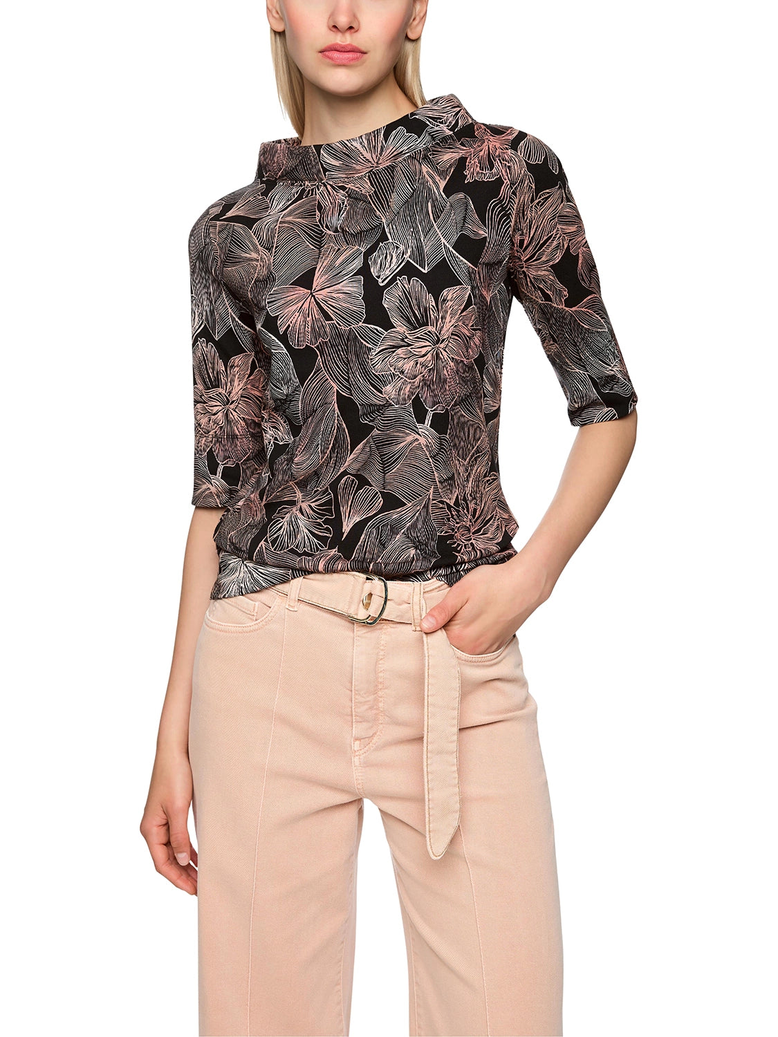 Marc Cain Half-sleeved shirt with floral print in Black AC 48.45 J12 - Pre Order June Delivery