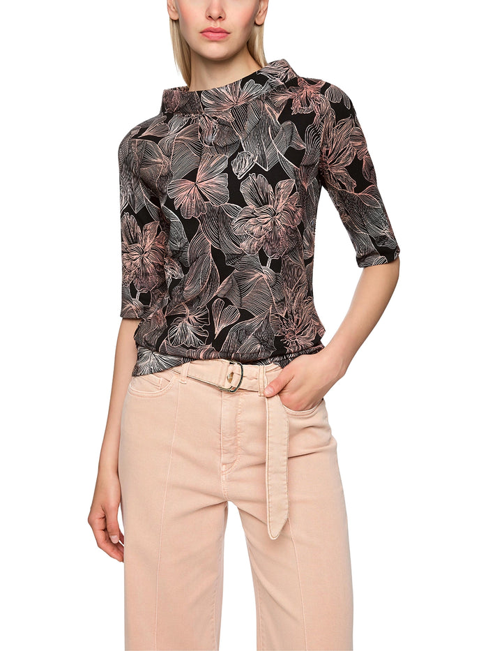 Marc Cain Half-sleeved shirt with floral print in Black AC 48.45 J12 - Pre Order June Delivery