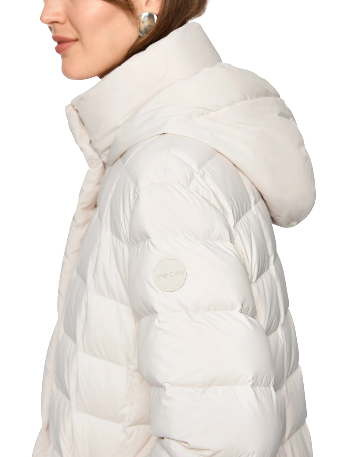 Marc Cain Quilted down coat with hood in Smoke ZC 11.13 W68