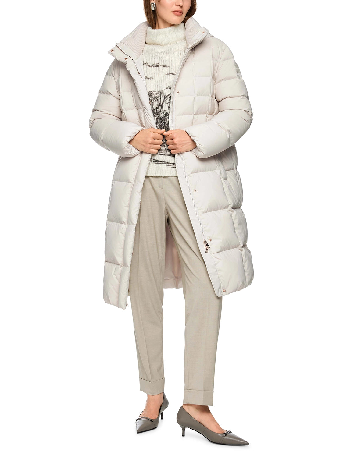 Marc Cain Quilted down coat with hood in Smoke ZC 11.13 W68