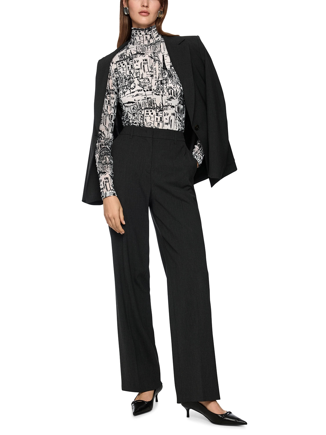 Marc Cain Long-sleeved top with CITY motif in Smoke ZC 48.12 J41