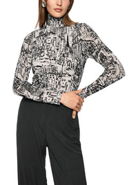 Marc Cain Long-sleeved top with CITY motif in Smoke ZC 48.12 J41
