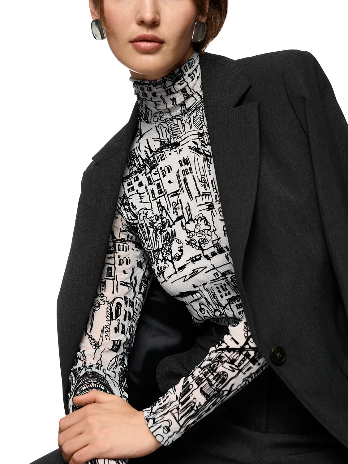 Marc Cain Long-sleeved top with CITY motif in Smoke ZC 48.12 J41