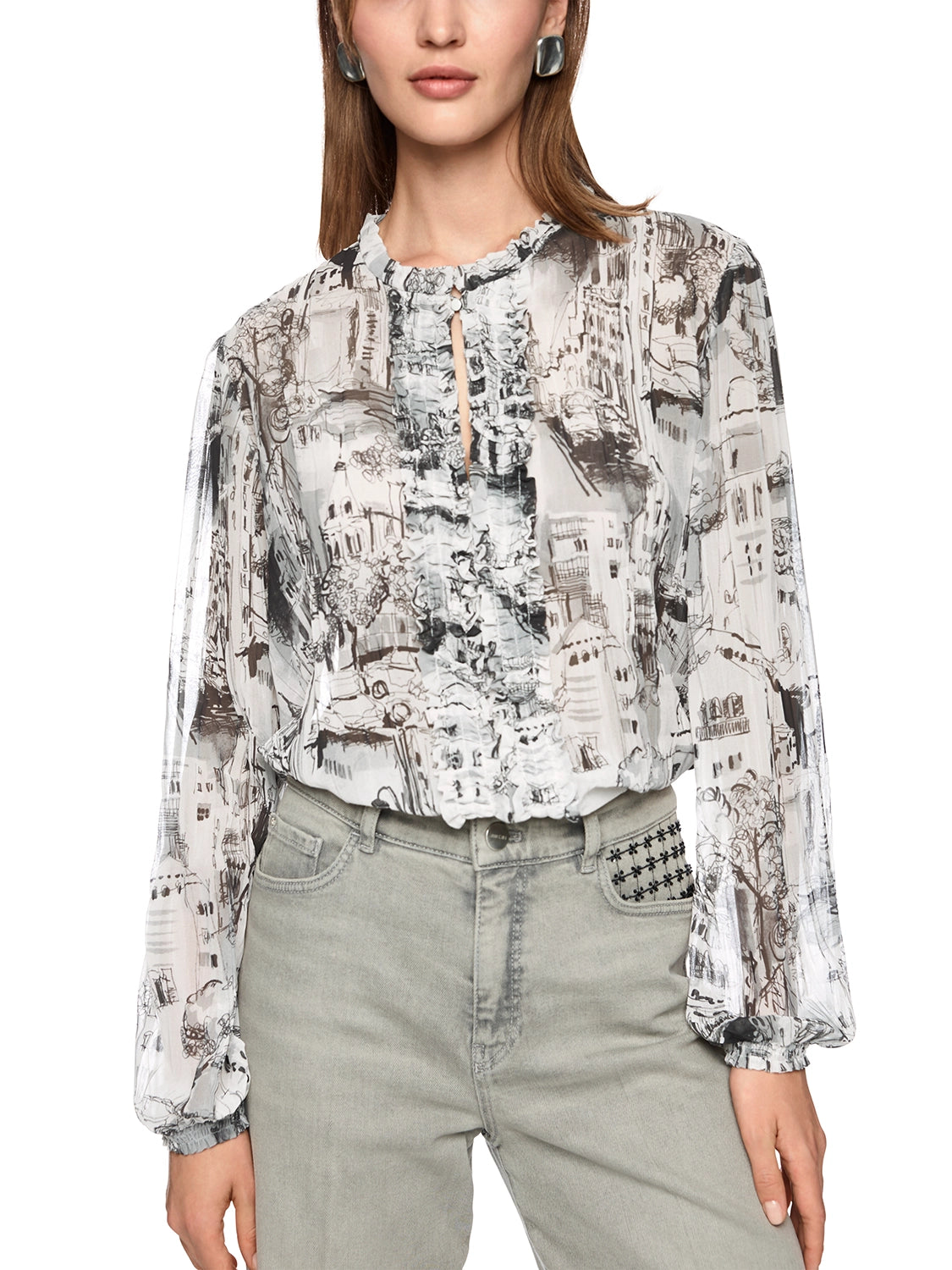 Marc Cain CITY blouse made from recycled material in Smoke ZC 51.22 W74