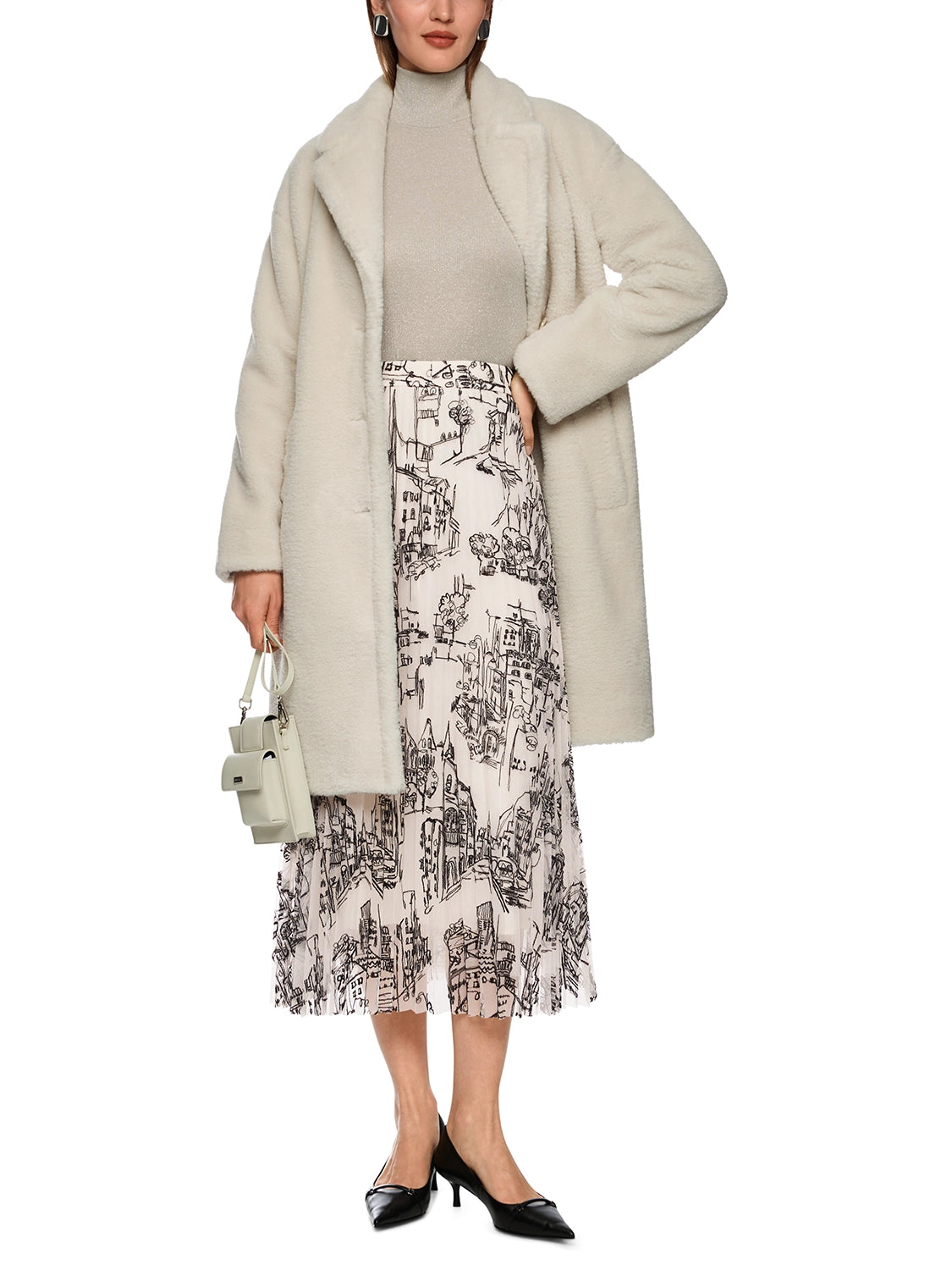 Marc Cain Pleated skirt with City motif in Smoke ZC 71.20 W84