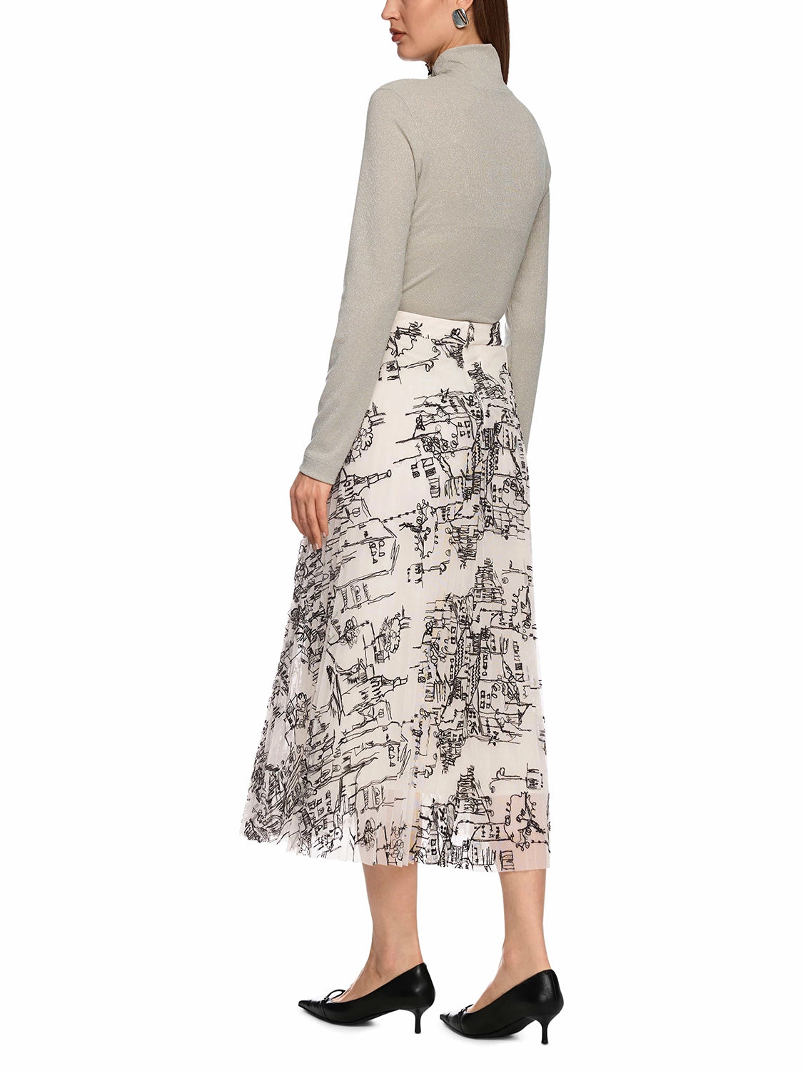 Marc Cain Pleated skirt with City motif in Smoke ZC 71.20 W84