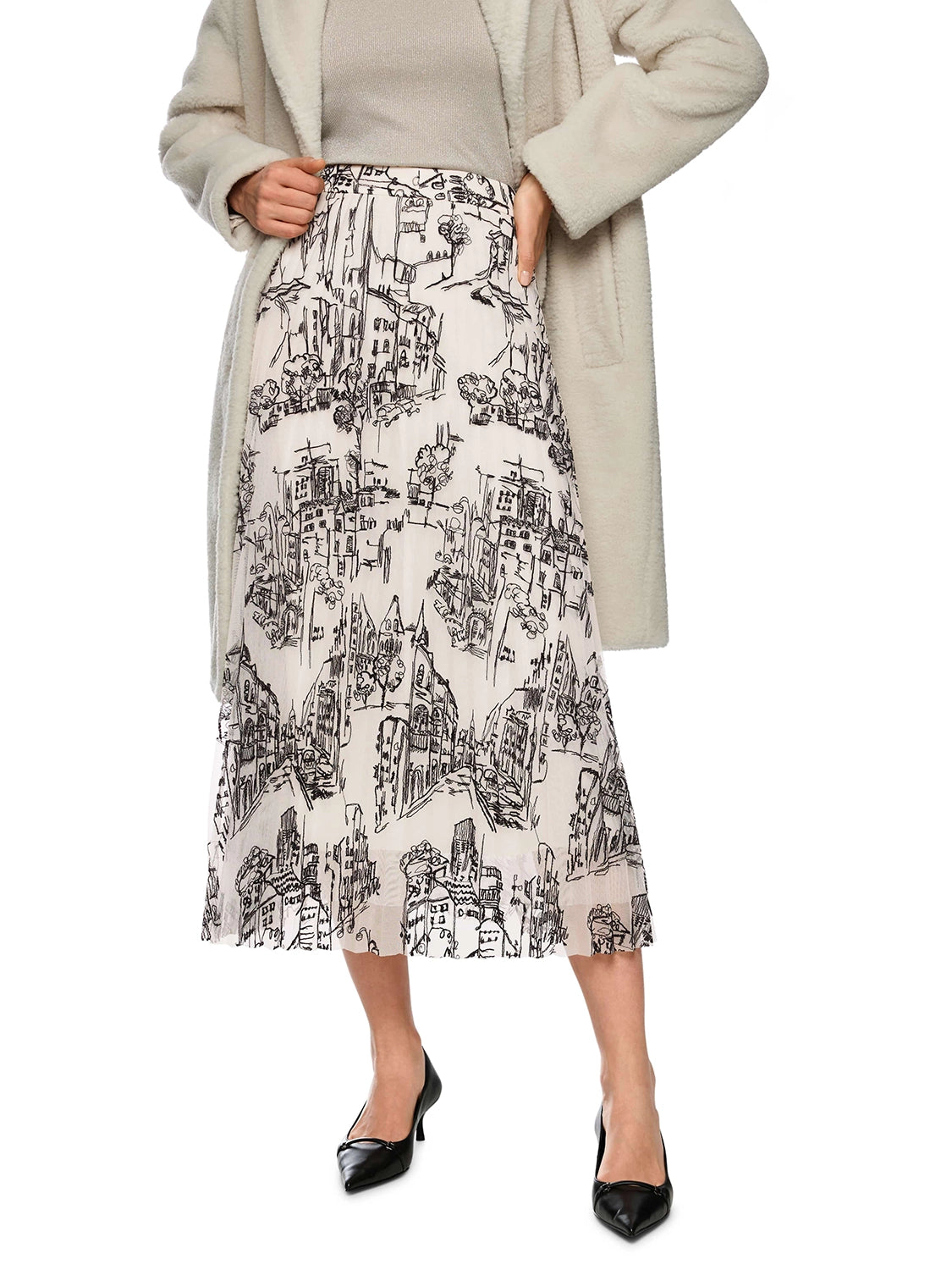 Marc Cain Pleated skirt with City motif in Smoke ZC 71.20 W84