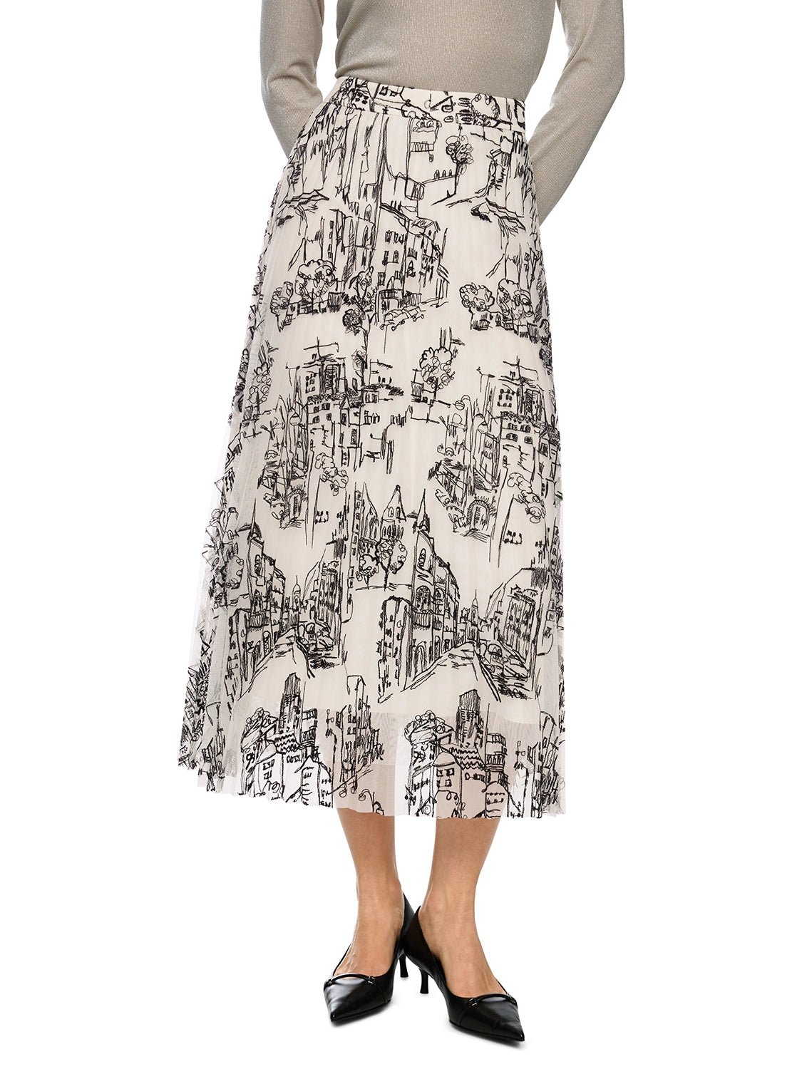 Marc Cain Pleated skirt with City motif in Smoke ZC 71.20 W84