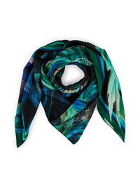 Marc Cain Silk scarf with mystical feather print in Dark Jade Green ZC B1.04 Z45