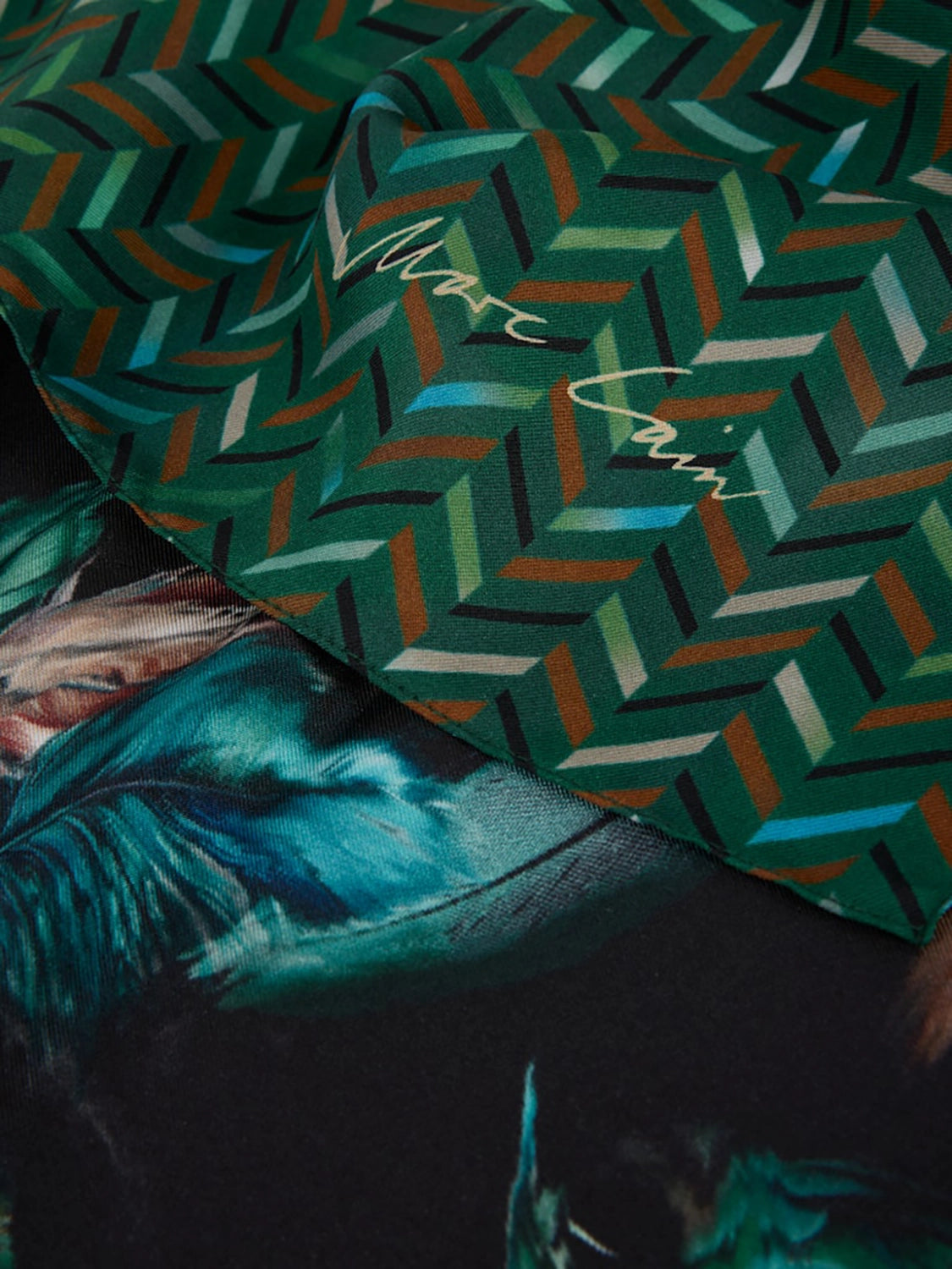 Marc Cain Silk scarf with print mix in Dark Jade Green ZC B4.15 Z44