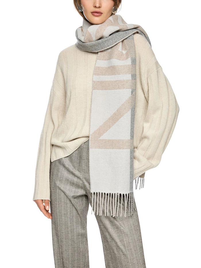 Marc Cain Scarf in wool blend with logo print in Soft Charcoal ZC B4.14 Z40