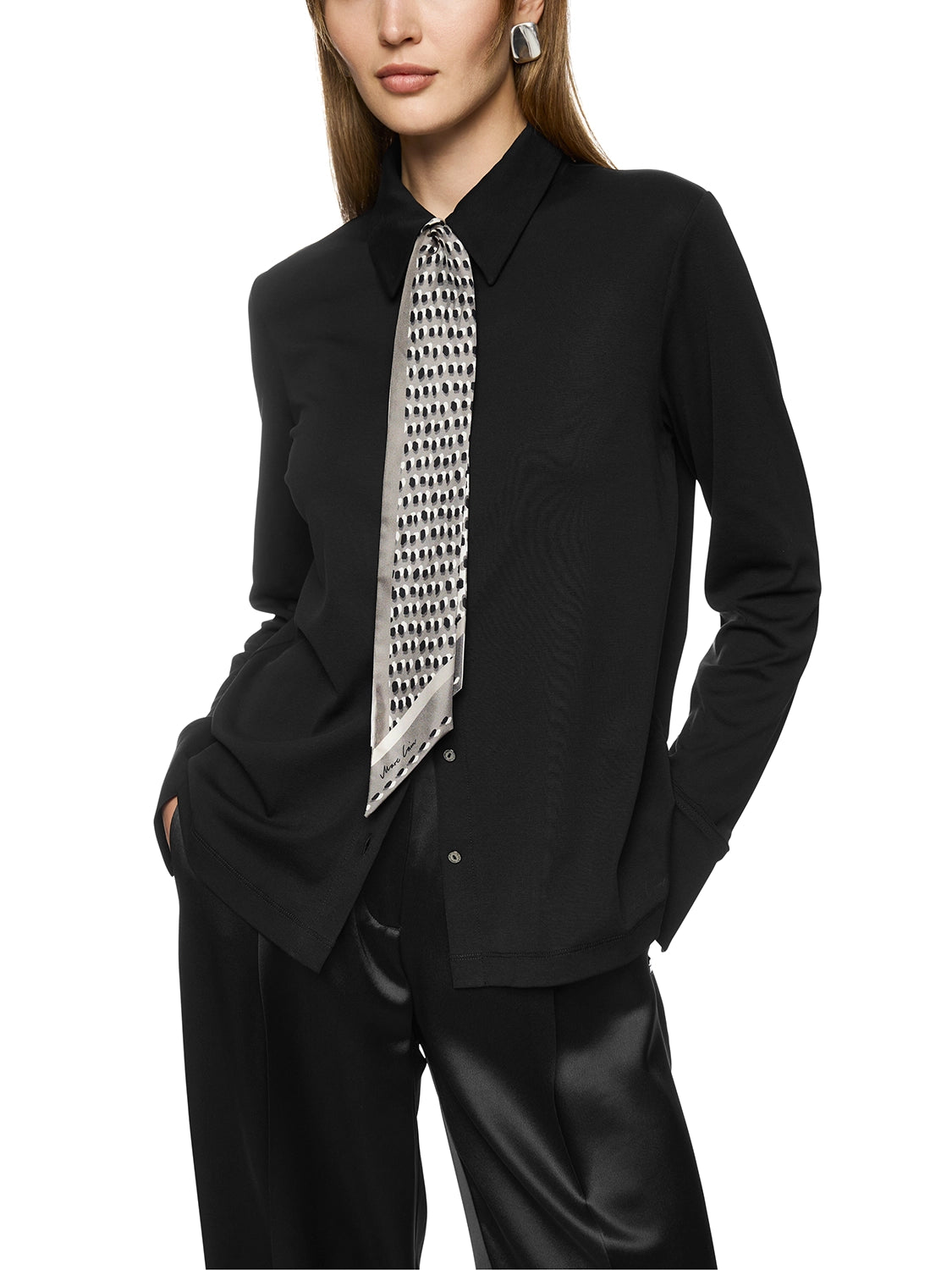 Marc Cain Narrow silk scarf with print in Soft Charcoal ZC B4.20 Z43