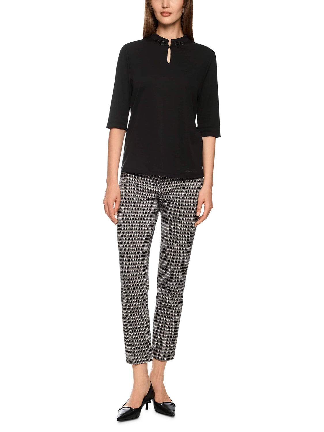 Marc Cain Shirt with sparkling flowers in Black  ZC 48.16 J14