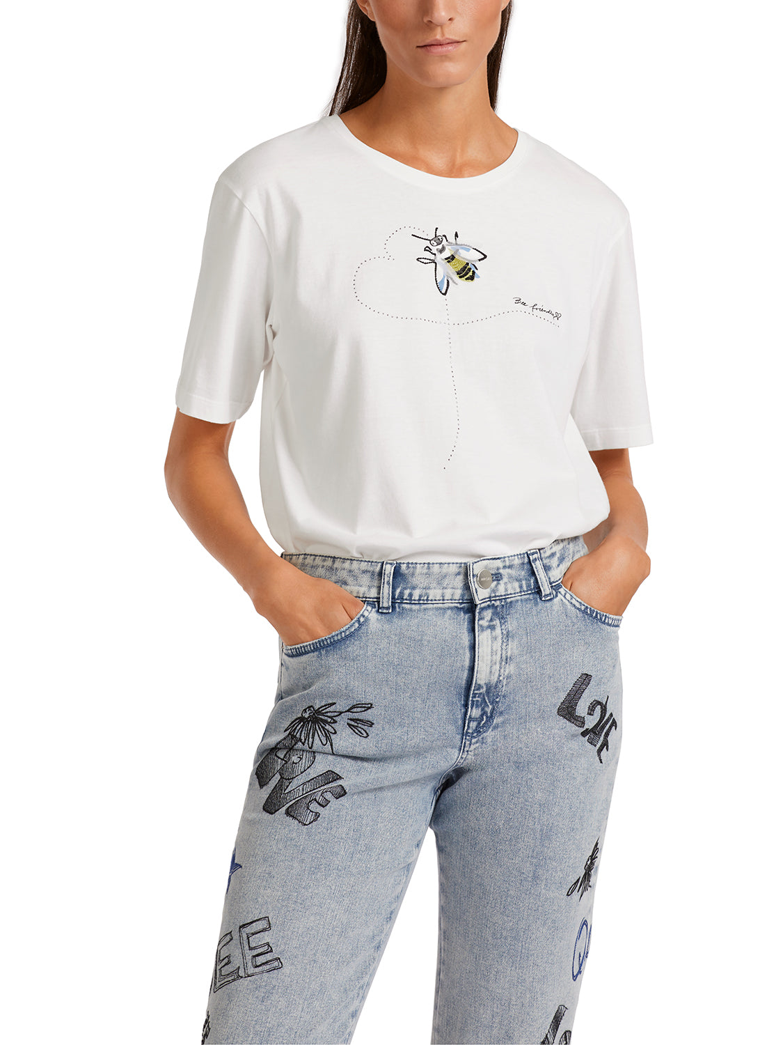 MarcCain Soft Cotton Bee Embroidery Top US4821J47