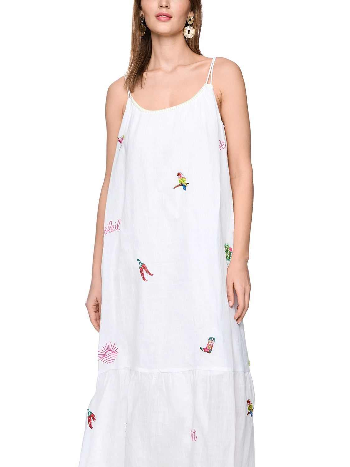 Marc Cain Sleeveless midi dress with embroidery in White AS 21.41 W55