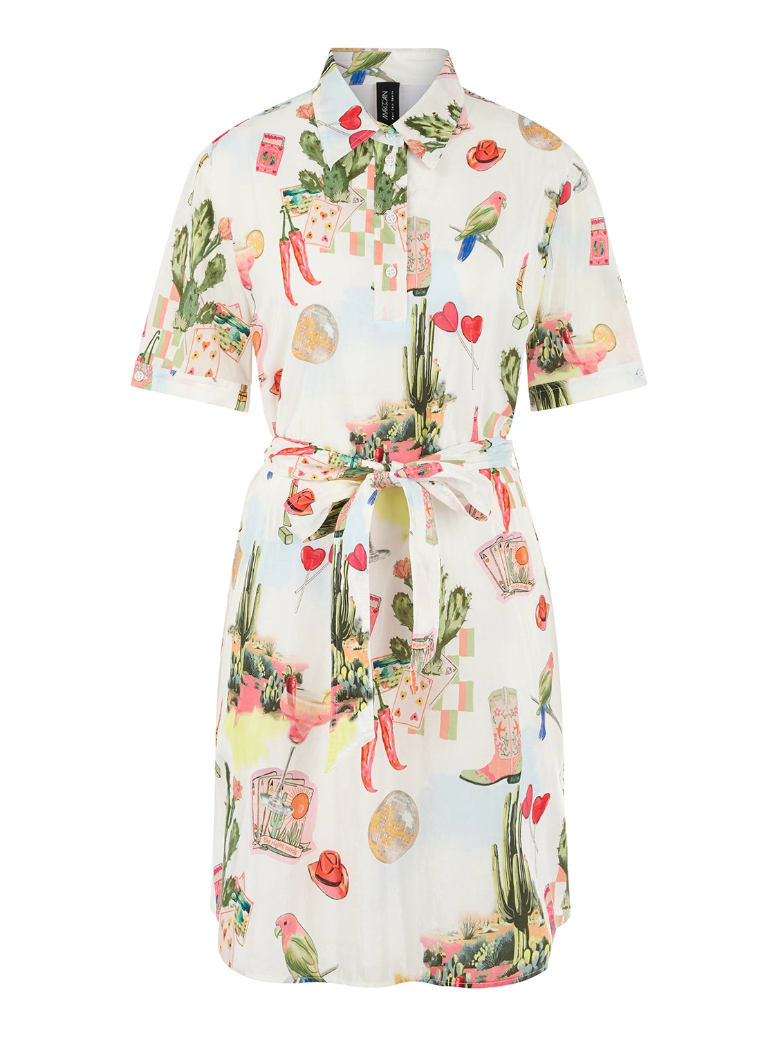 Marc Cain Short-sleeved blouse dress with belt in White AS 21.45 W59