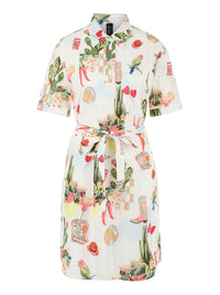 Marc Cain Short-sleeved blouse dress with belt in White AS 21.45 W59