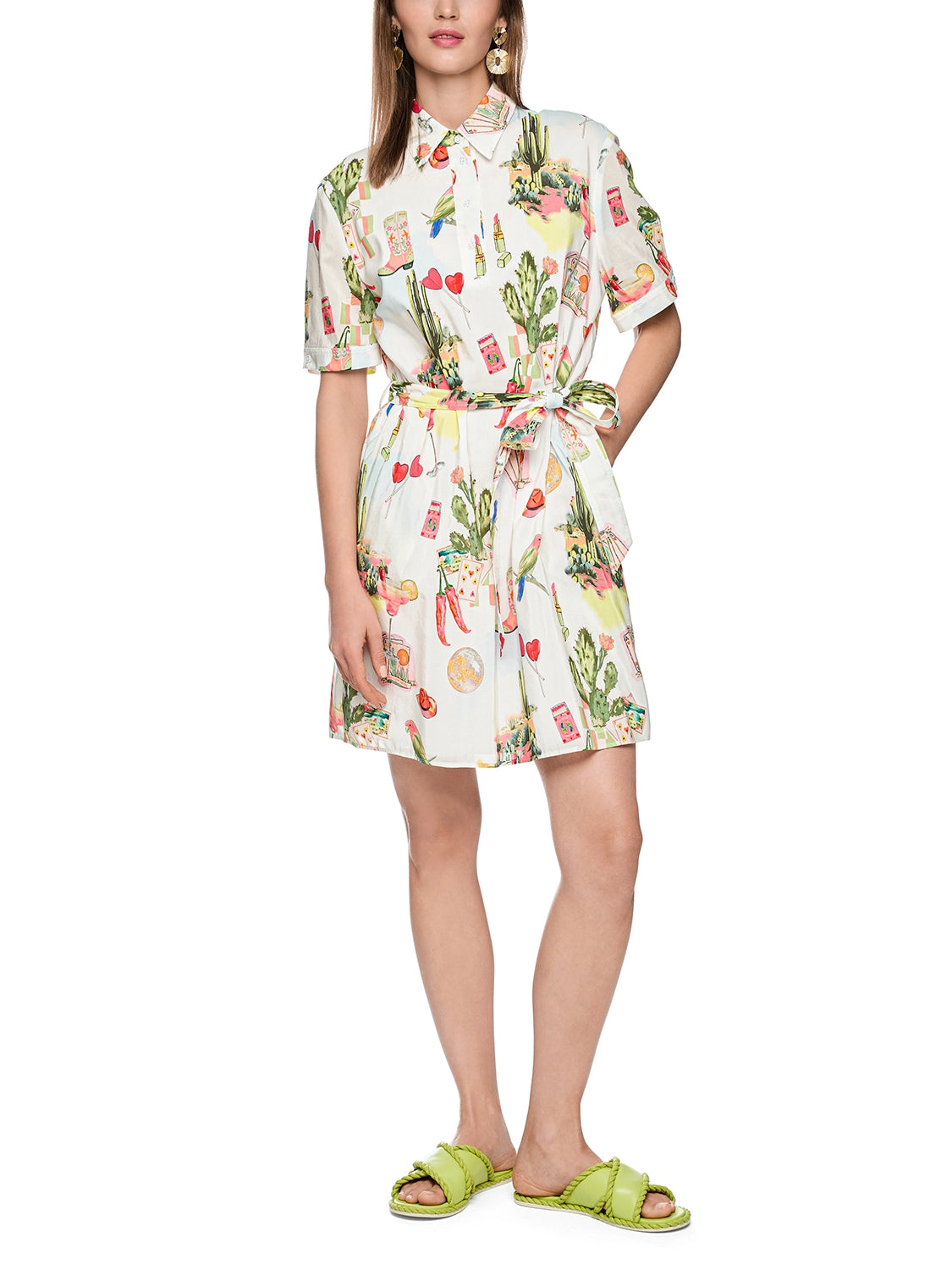 Marc Cain Short-sleeved blouse dress with belt in White AS 21.45 W59