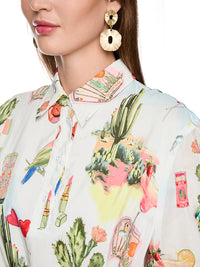 Marc Cain Short-sleeved blouse dress with belt in White AS 21.45 W59