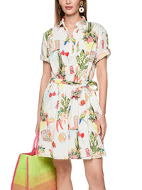 Marc Cain Short-sleeved blouse dress with belt in White AS 21.45 W59