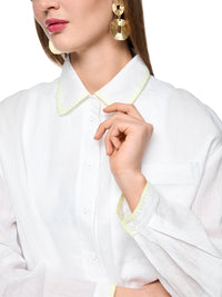 Marc Cain Polo collar ramie blouse with stitching in White AS 51.37 W67