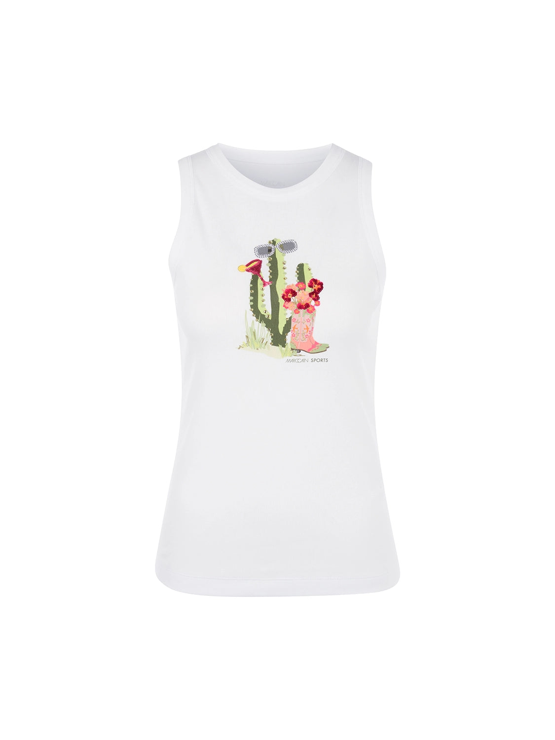 Marc Cain Ribbed top with cactus print in White AS 61.22 J85