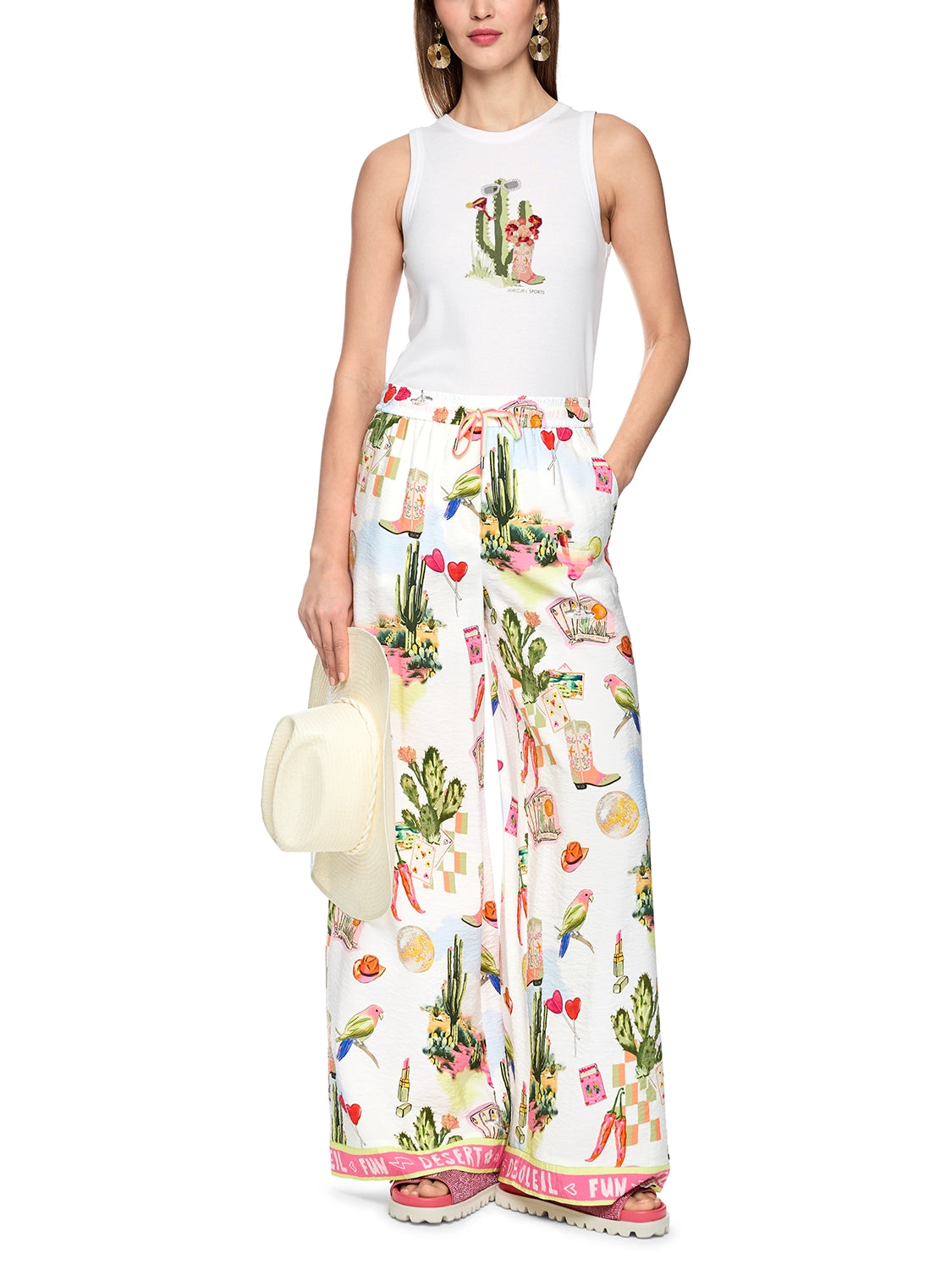 Marc Cain Ribbed top with cactus print in White AS 61.22 J85