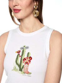 Marc Cain Ribbed top with cactus print in White AS 61.22 J85