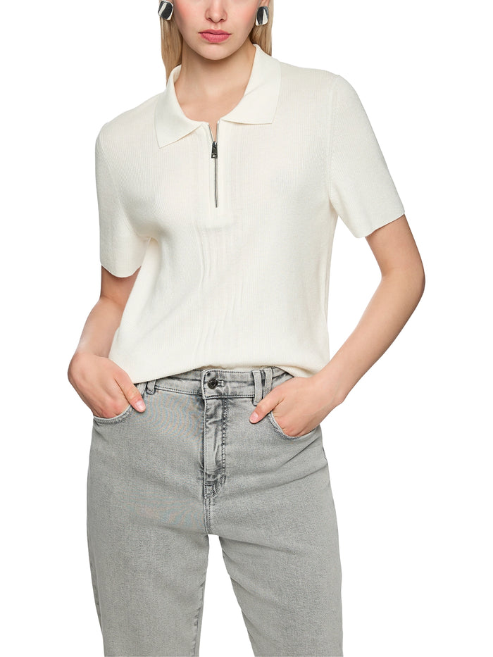 Marc Cain Rethink Together knitted polo shirt in Off-White AS 53.10 M80 - Pre Order June Delivery