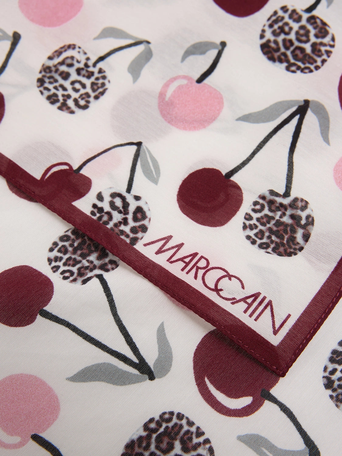 Marc Cain Lightweight scarf with cherry print in Rhododendron AS B1.01 Z15