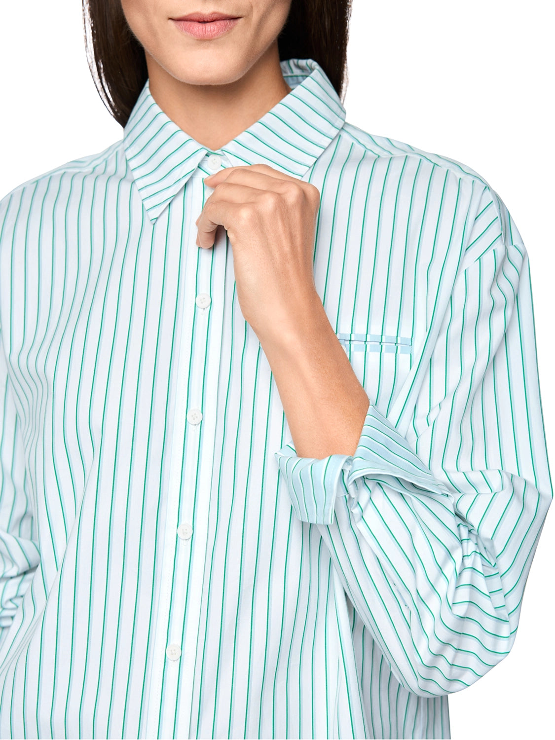 Marc Cain Striped cotton shirt blouse in Bright Emerald AS 51.11 W15 - Pre Order June Delivery