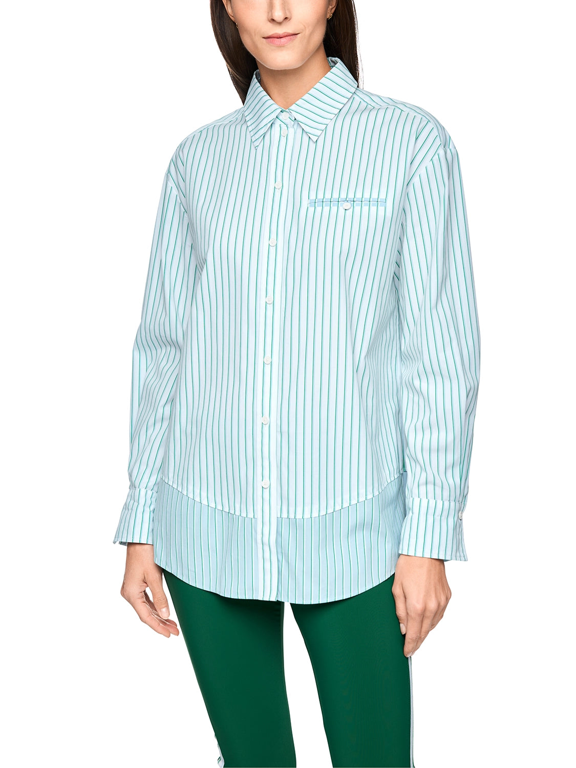 Marc Cain Striped cotton shirt blouse in Bright Emerald AS 51.11 W15 - Pre Order June Delivery