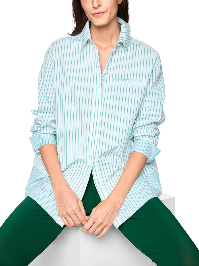 Marc Cain Striped cotton shirt blouse in Bright Emerald AS 51.11 W15 - Pre Order June Delivery