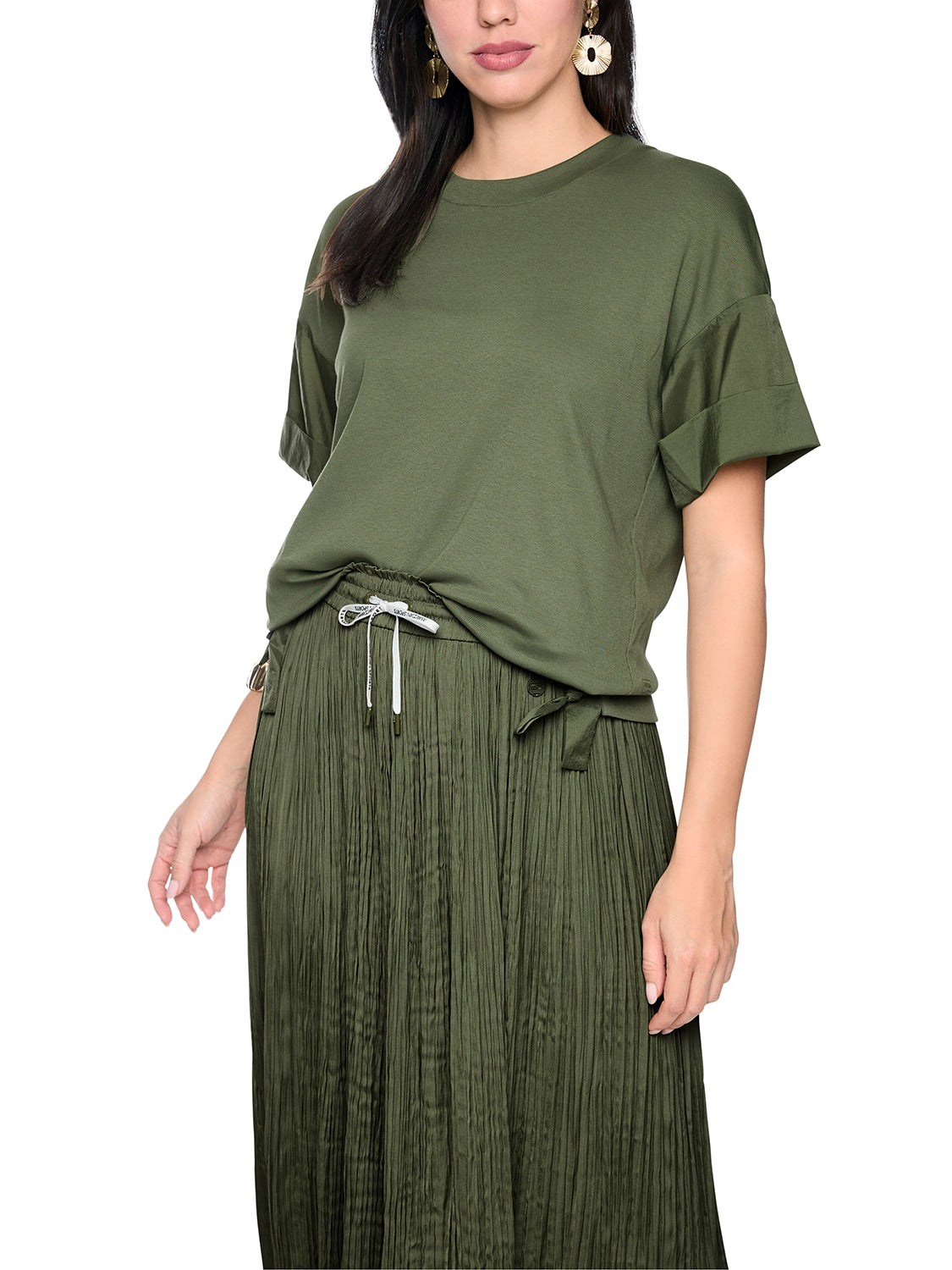 Marc Cain Materials mix T-shirt in Olivine AS 48.44 J56