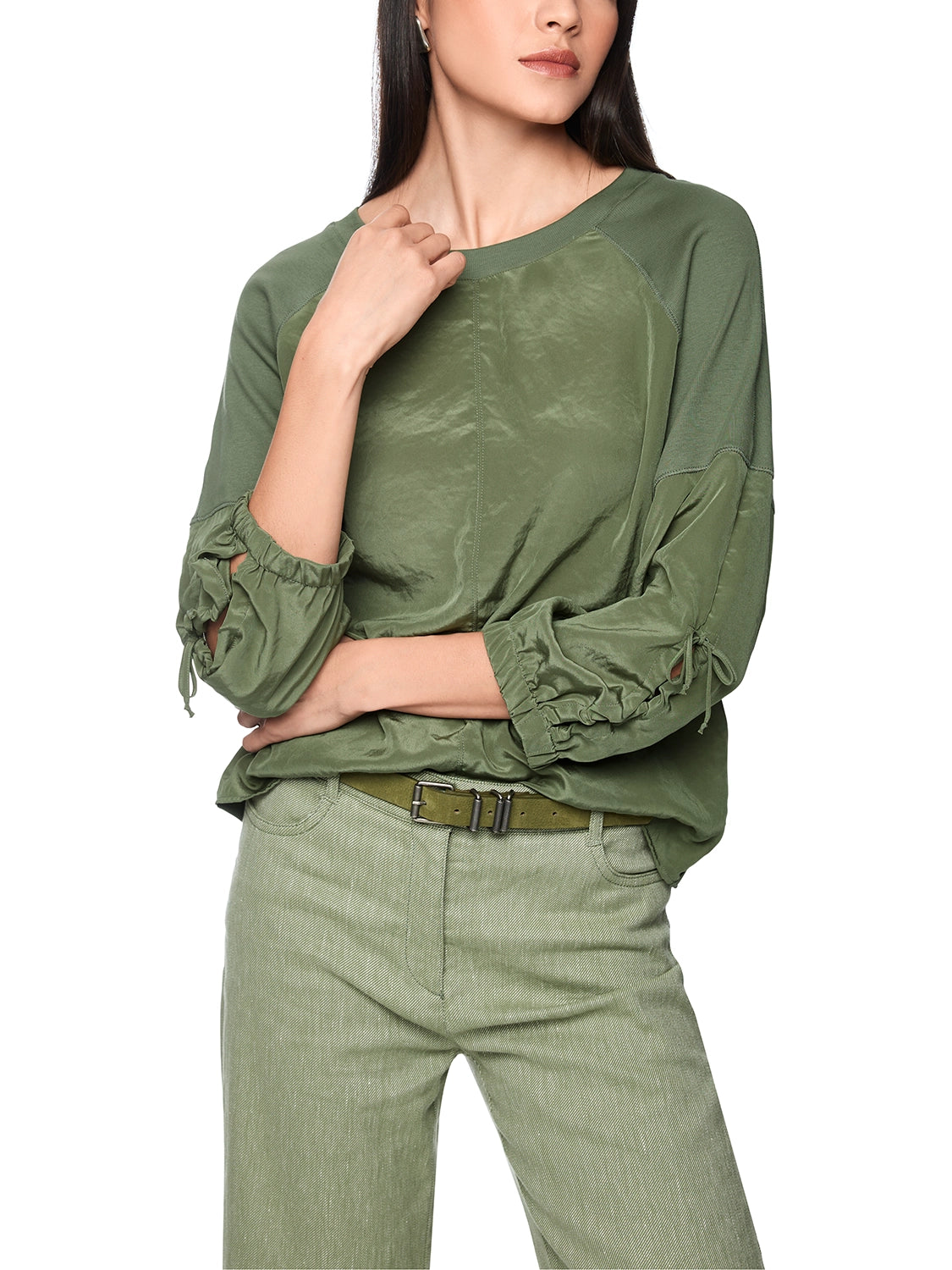 Marc Cain Blouse shirt in a mix of materials in Olivine AS 55.08 J67