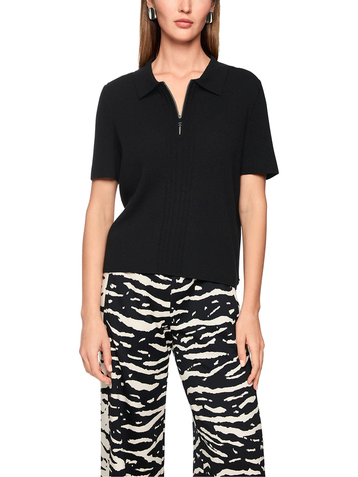 Marc Cain Rethink Together knitted polo shirt in Black AS 53.10 M80 - Pre Order June Delivery