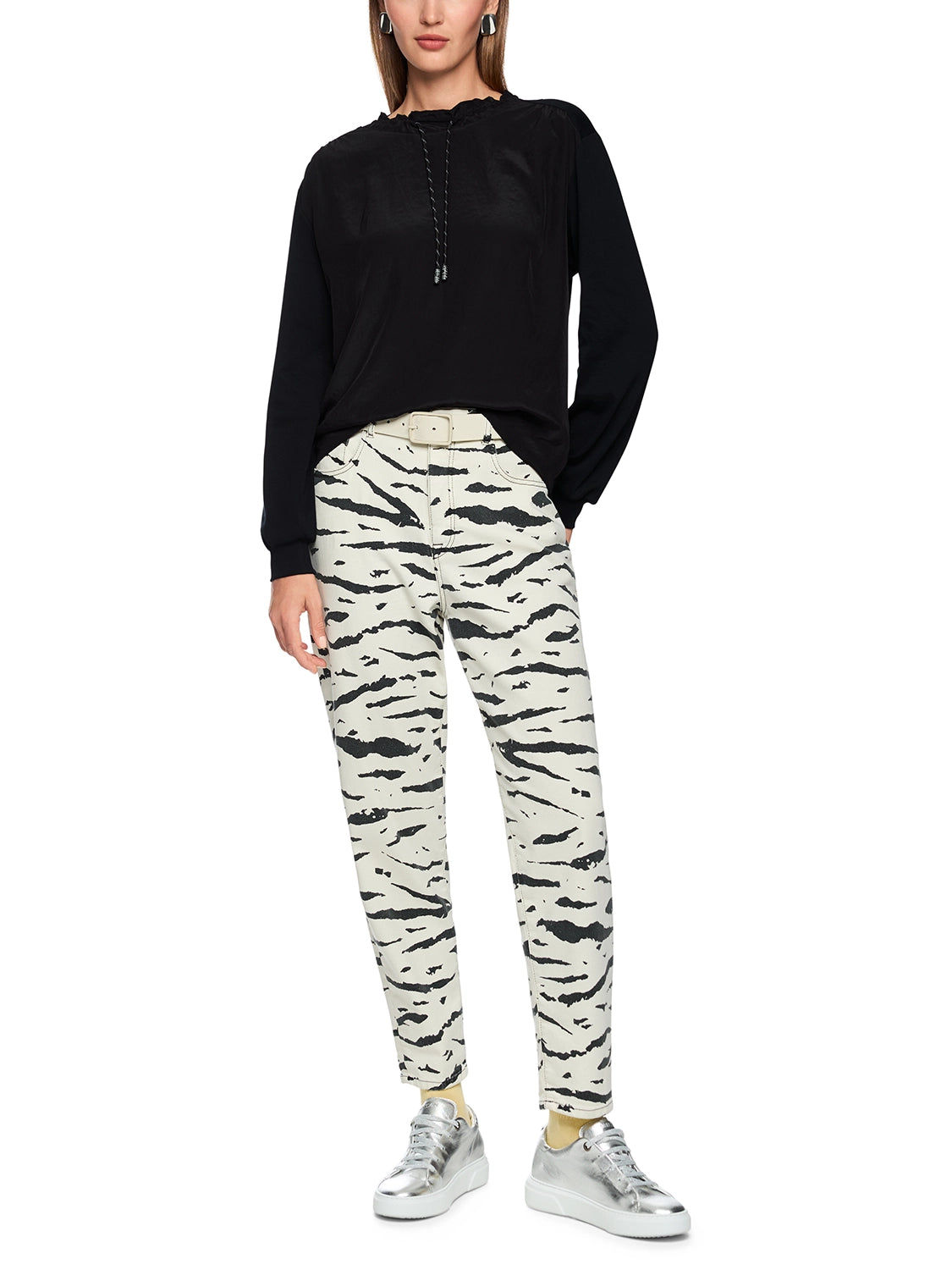 Marc Cain Long-sleeved shirt with materials mix in Black AS 55.05 J67 - Pre Order June Delivery