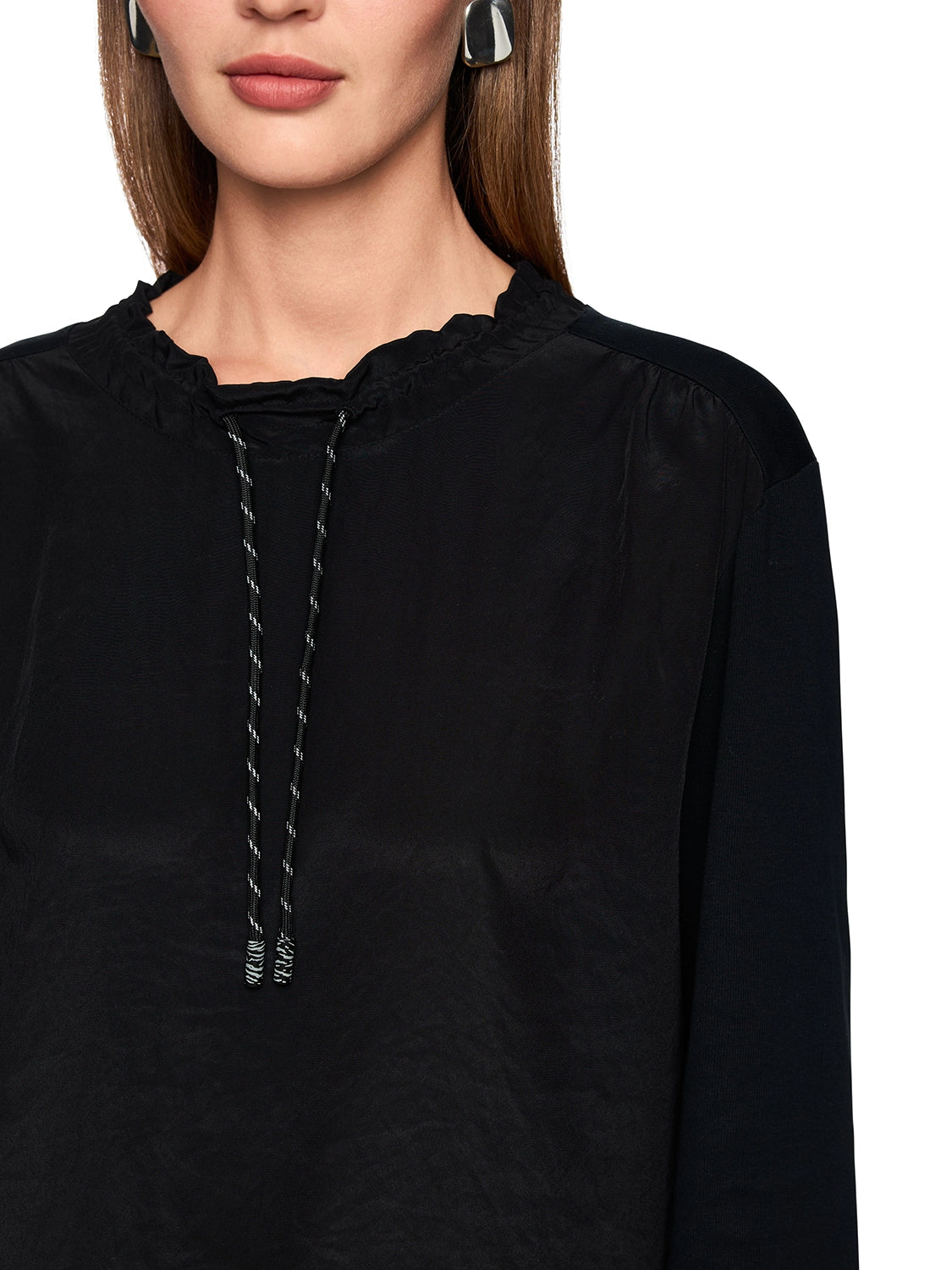 Marc Cain Long-sleeved shirt with materials mix in Black AS 55.05 J67 - Pre Order June Delivery